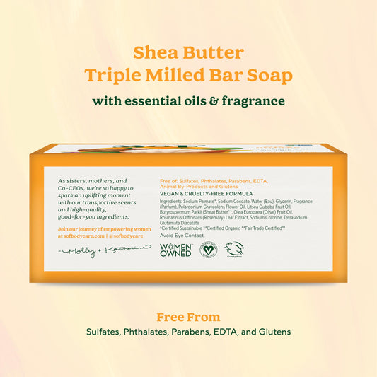 South Of France SoF organic shea butter bar soap adds soft moisture.