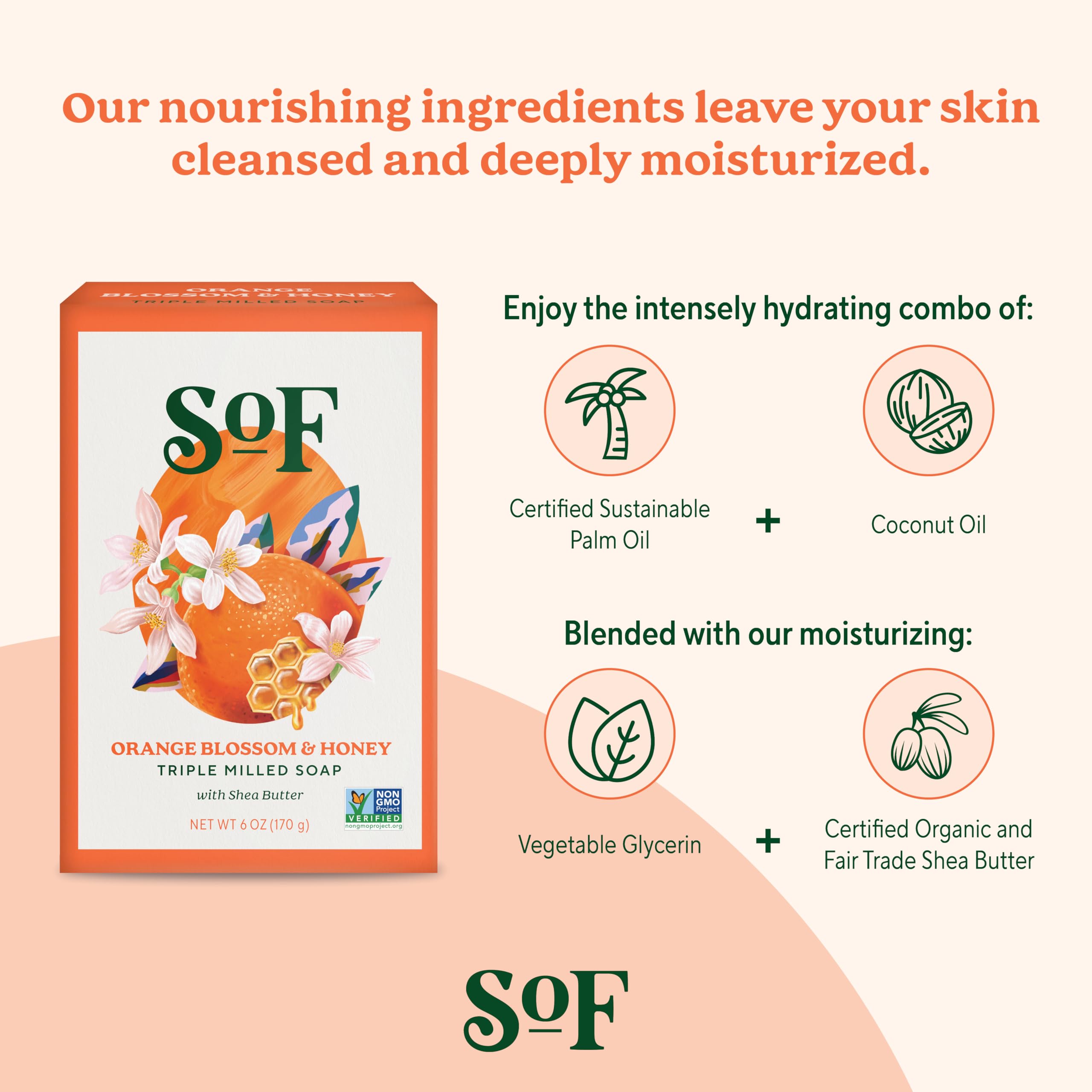 South Of France SoF vegan cruelty-free label indicates ethical ingredients.
