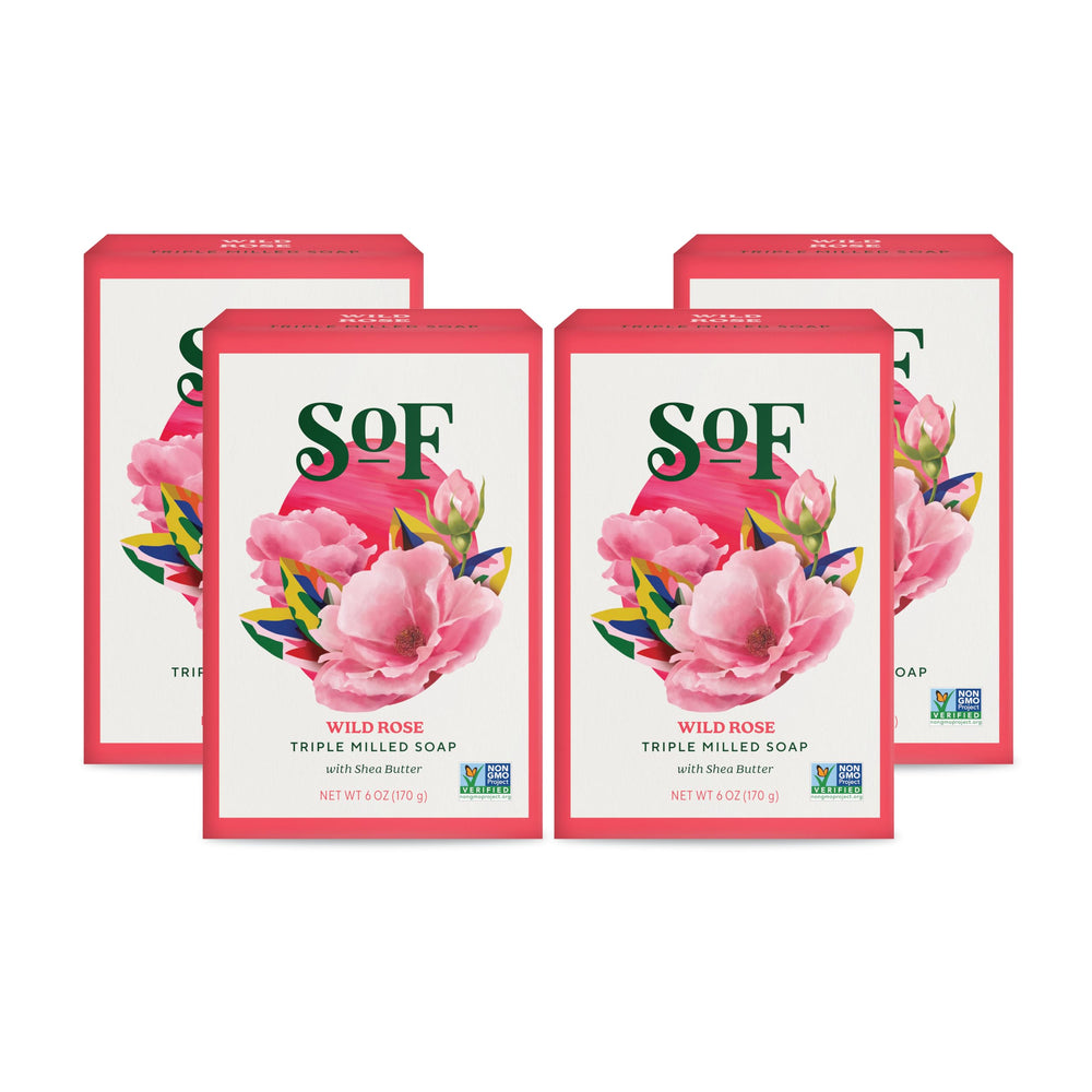 South Of France SoF Wild Rose soap pack showing compact, travel-friendly size.