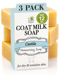 Southern Natural Goat Milk Soap Bar Castile 3-Pack unscented closeup, creamy lather