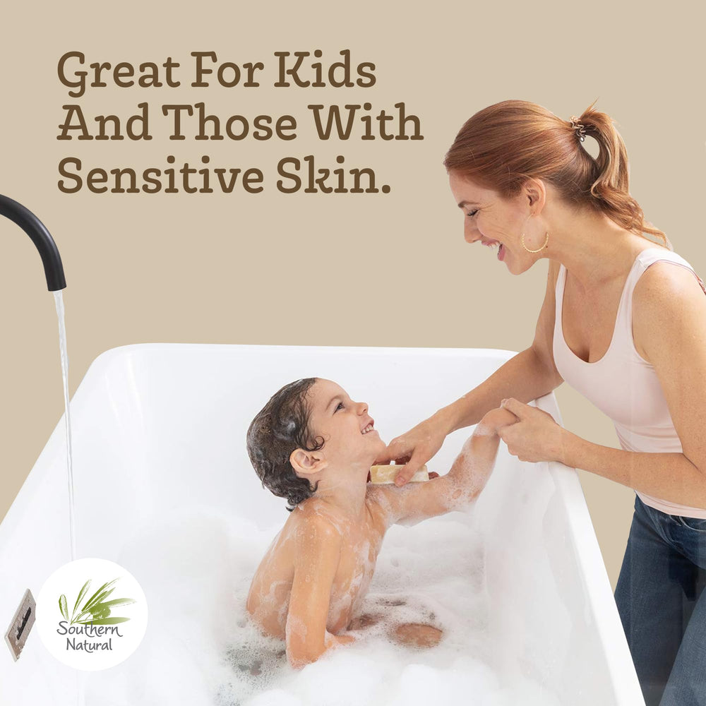 Southern Natural Goat Milk Soap Bar; castile base, unscented for gentle cleansing.