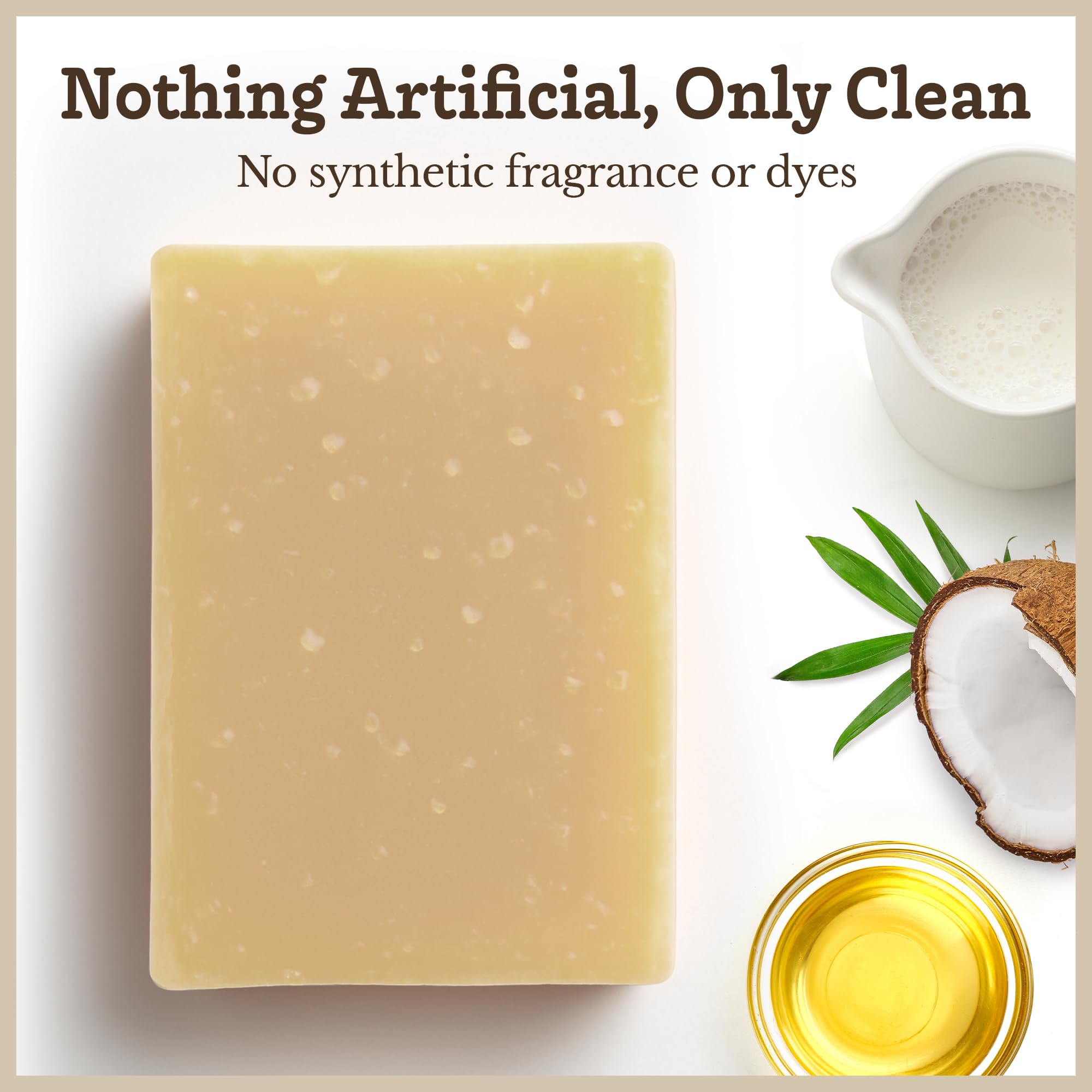 Southern Natural goat milk soap bar lather closeup shows rich, moisturizing foam for dry skin.