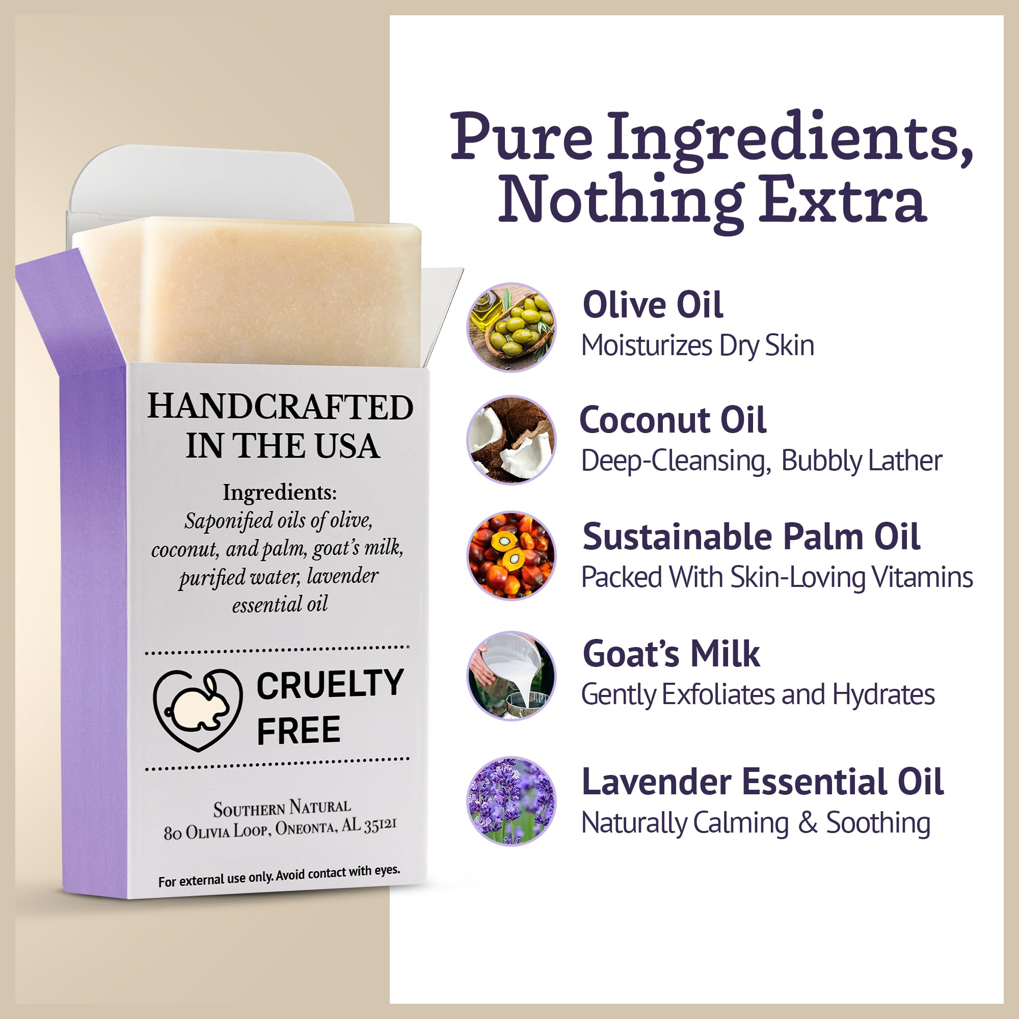 Rich lather from Southern Natural Lavender Goat Milk Soap Bars for face and body
