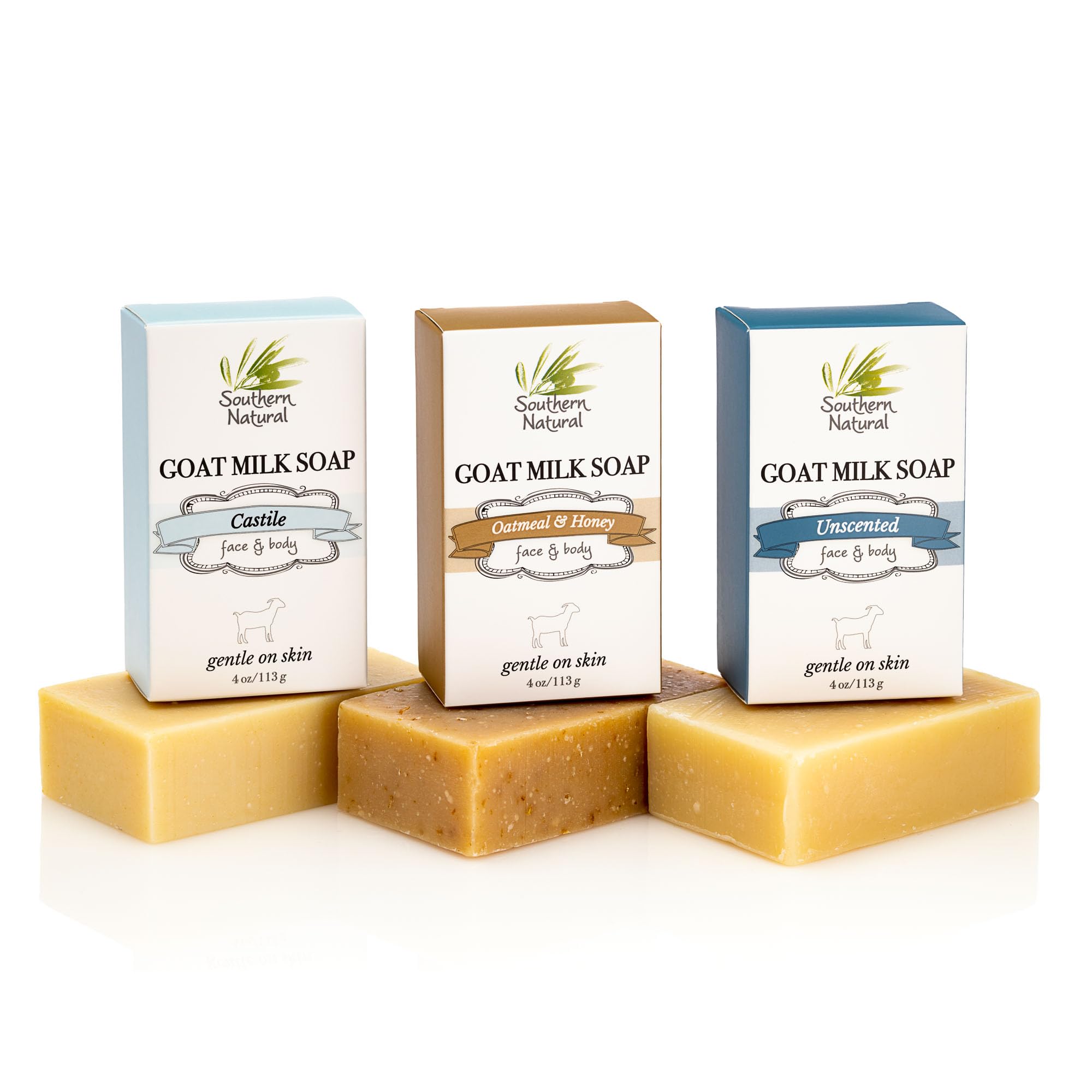 Southern Natural Goat Milk Soap Bar; unscented oatmeal and honey for sensitive skin.