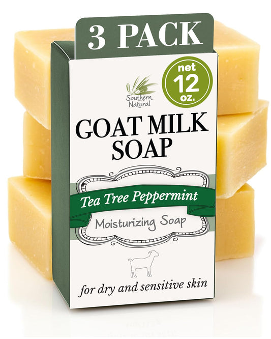 Southern Natural Goat Milk Soap Bar with Tea Tree Peppermint, rich lather for face and body.