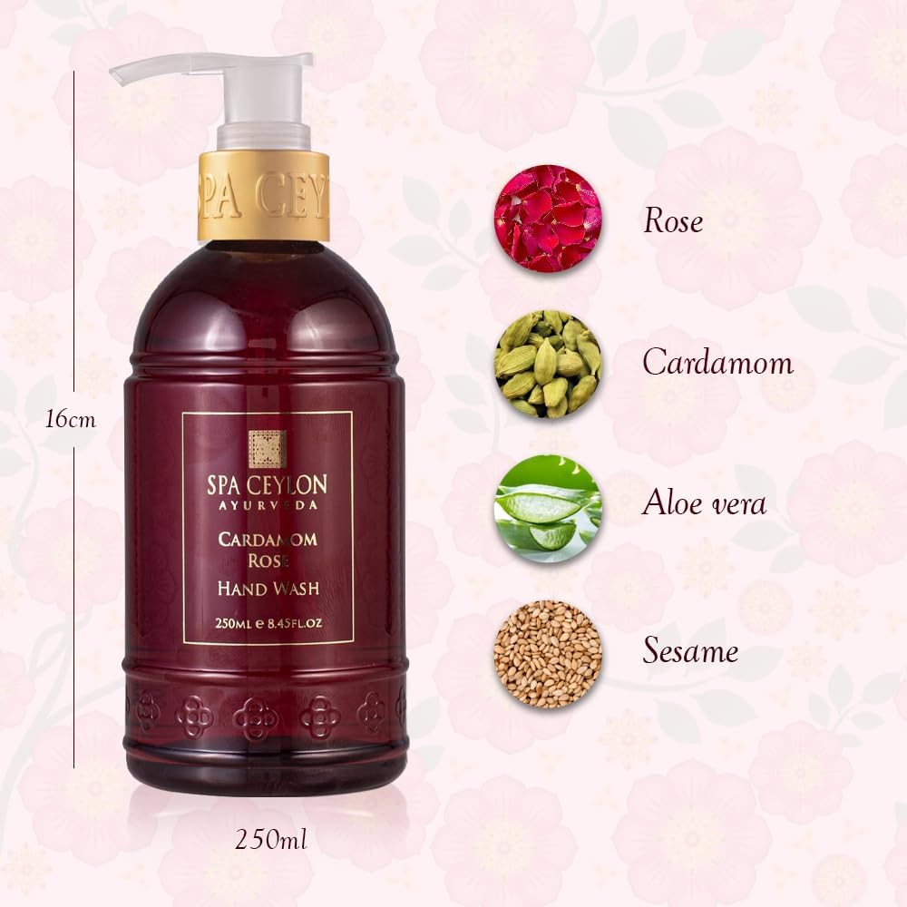 SPA CEYLON Cardamom Rose Hand Wash aloe vera ingredient — hydration for soft hands