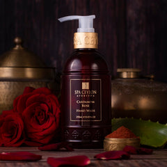 SPA CEYLON Cardamom Rose Hand Wash lather close-up — creamy foam and rich fragrance