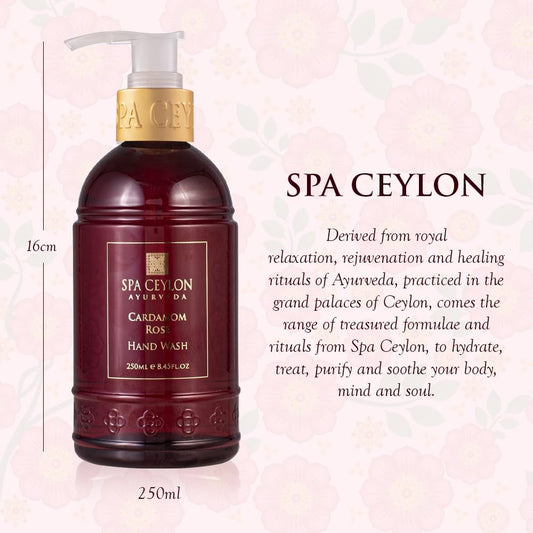 SPA CEYLON Cardamom Rose Hand Wash pump close-up — gentle cleansing with aroma