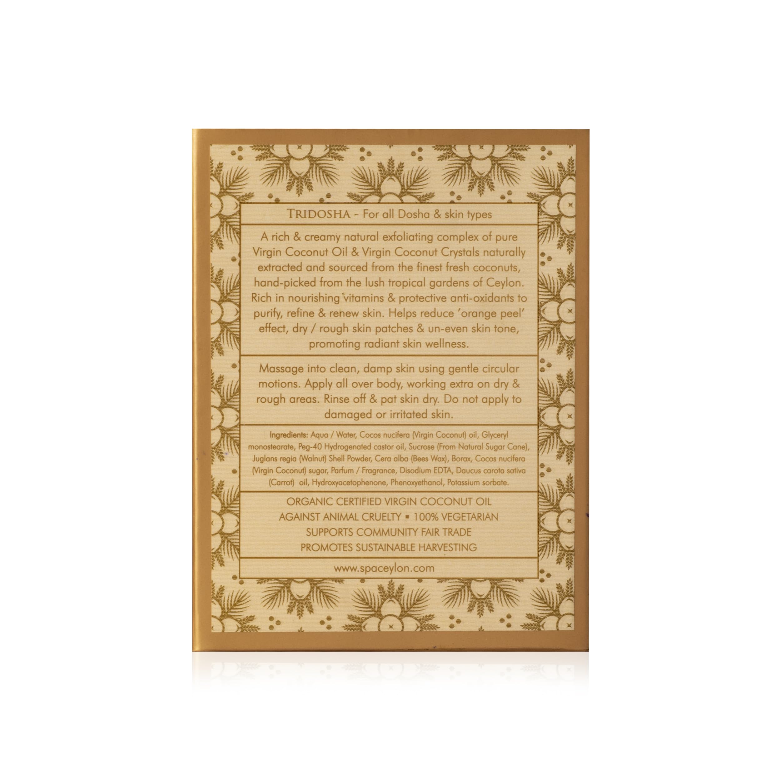 SPA CEYLON Virgin Coconut Exfoliator after shower use for refreshed, radiant skin.