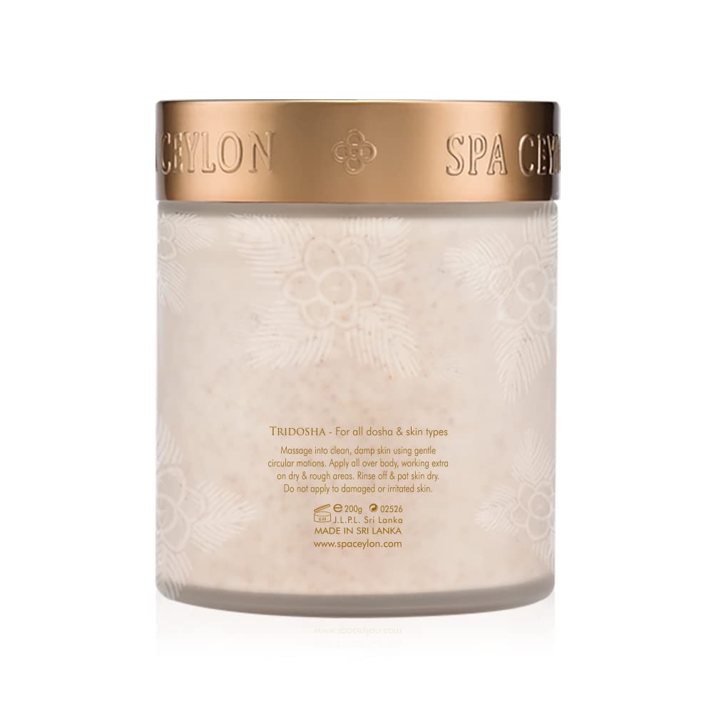 SPA CEYLON Virgin Coconut Exfoliator scent droplets evoke tropical coconut aroma.