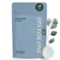 Spa For One eucalyptus shower steamer pack on shelf for self-care routine