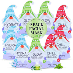SpaLife Holiday Gnome packaging image showing the 9-pack in festive box for home spa days
