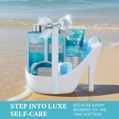 Spa Luxetique coastal bathroom ambiance suggests a mini get-away at home.