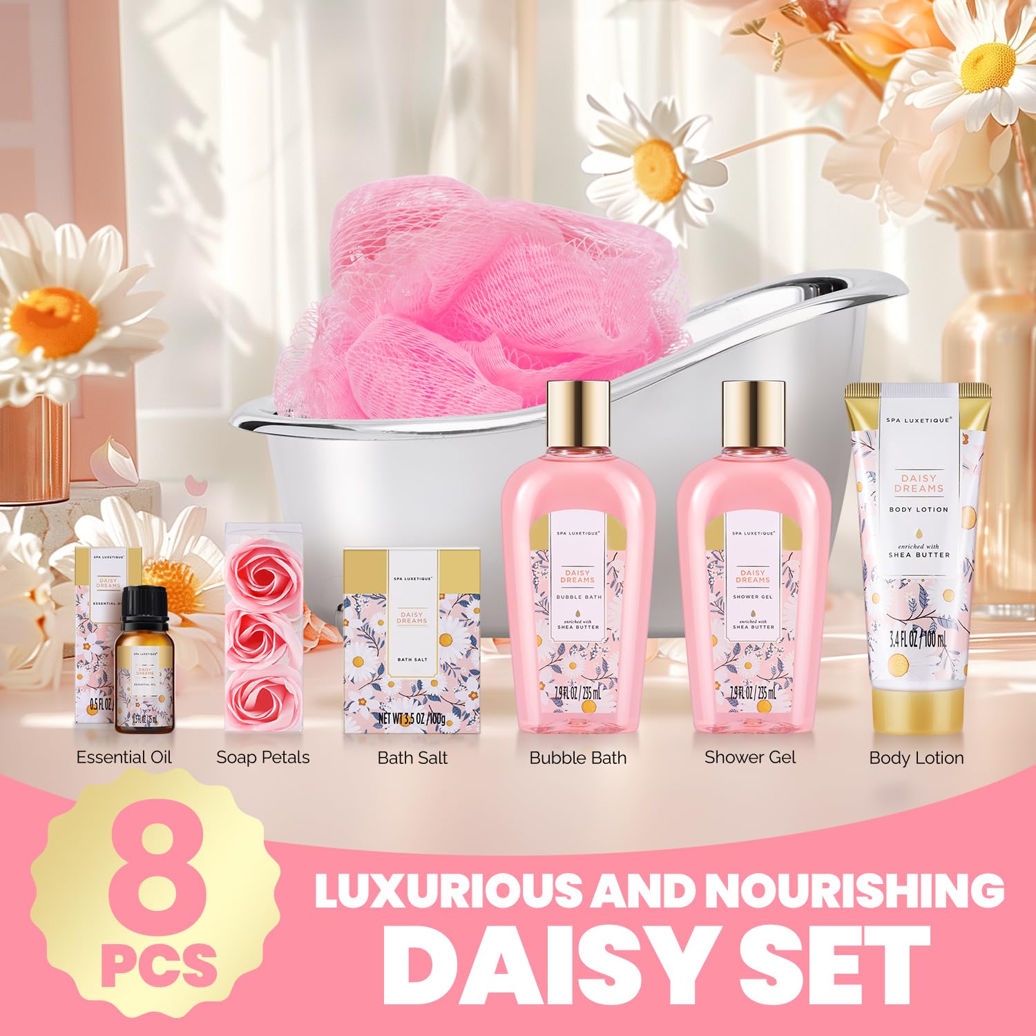 Spa Luxetique Daisy Gift Basket body lotion for smooth skin