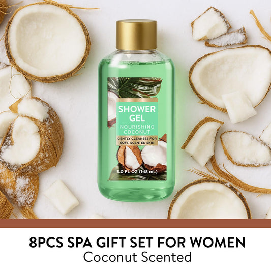 Spa Luxetique gift set shower gel demonstrates tropical cleansing with a creamy coconut aroma
