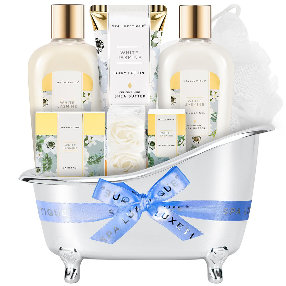 Spa Luxetique Jasmine Gift Basket packaging—gift-ready presentation for special occasions