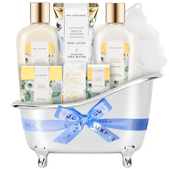 Spa Luxetique Jasmine Gift Basket packaging—gift-ready presentation for special occasions