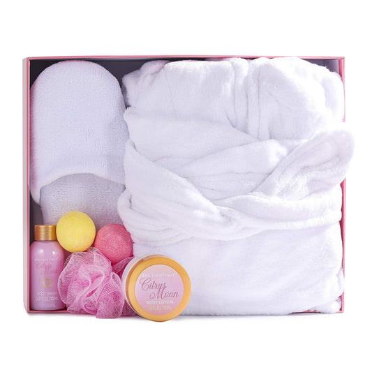 Spa Luxetique robe full view showcases generous length and relaxed drape.