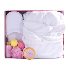 Spa Luxetique robe full view showcases generous length and relaxed drape.