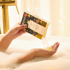 Spa Luxetique soap petals and pouf ready for bath décor
