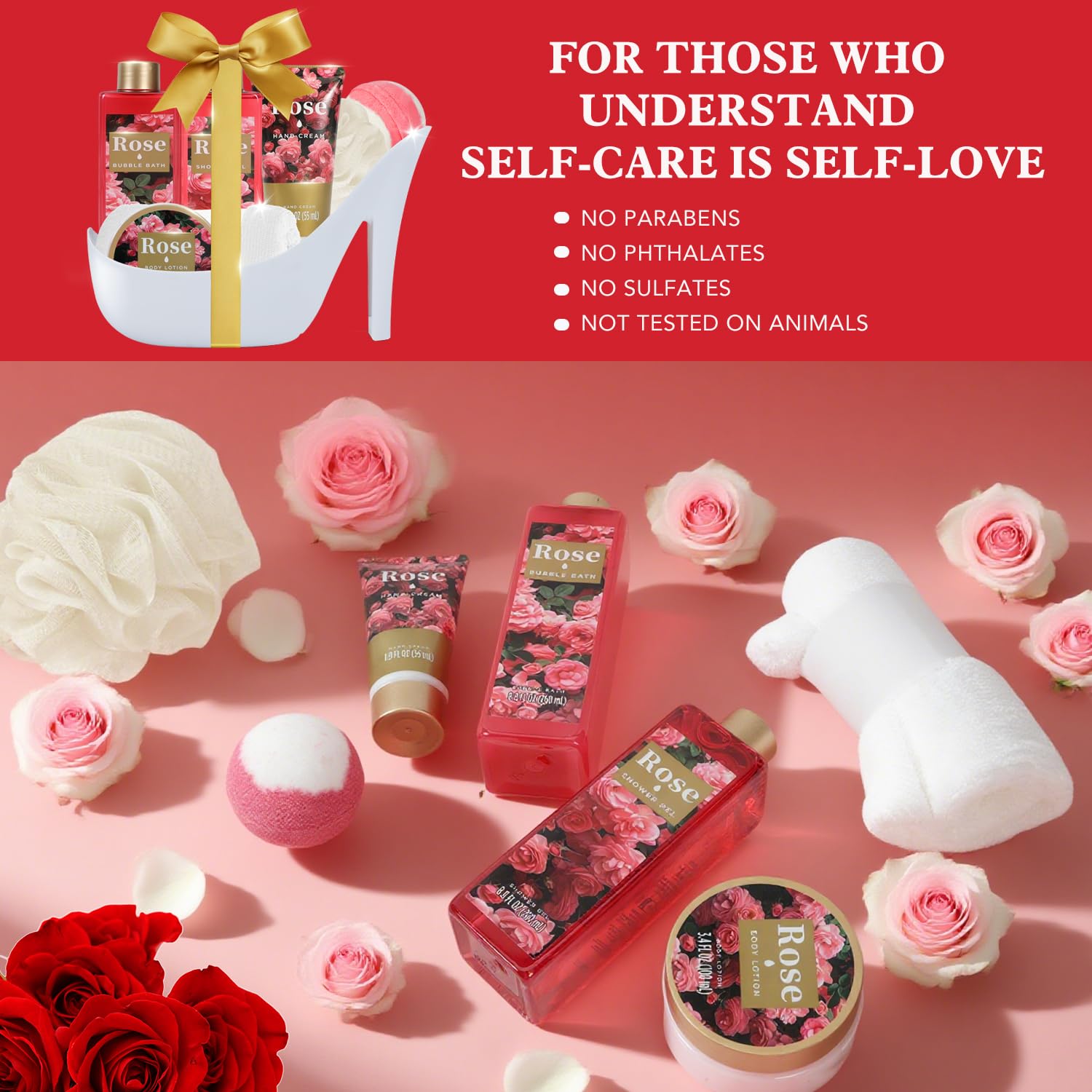 Spa Luxetique World rose bath bombs emit a gentle floral aroma.