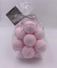 Spa Pure Pink Sugar Bath Bombs ingredients with cocoa, mango, and shea butter for nourishment.
