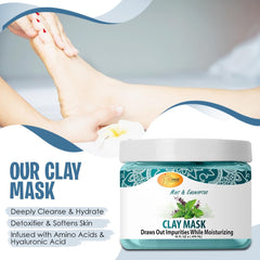 SPA REDI clay mask hydrates feet after cleansing for softness.