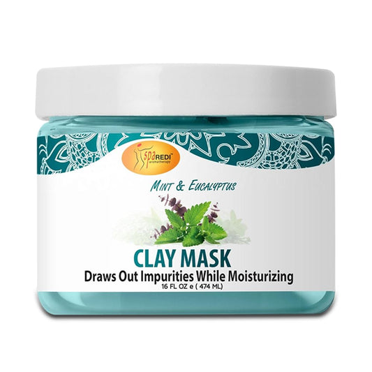 SPA REDI clay mask jar closeup highlighting detoxifying clay for refreshed feet and hydrated skin.
