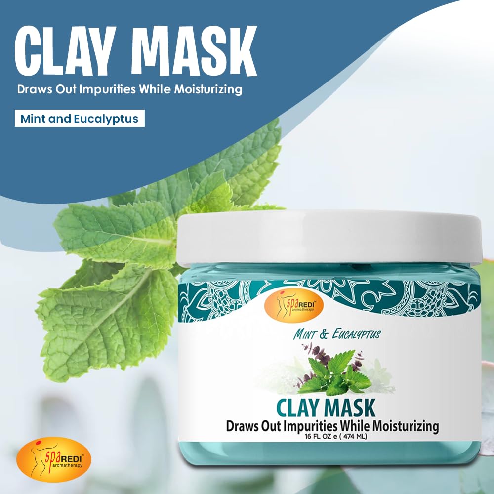 SPA REDI clay mask mint leaves aroma for a cooling, refreshing spa-like session.