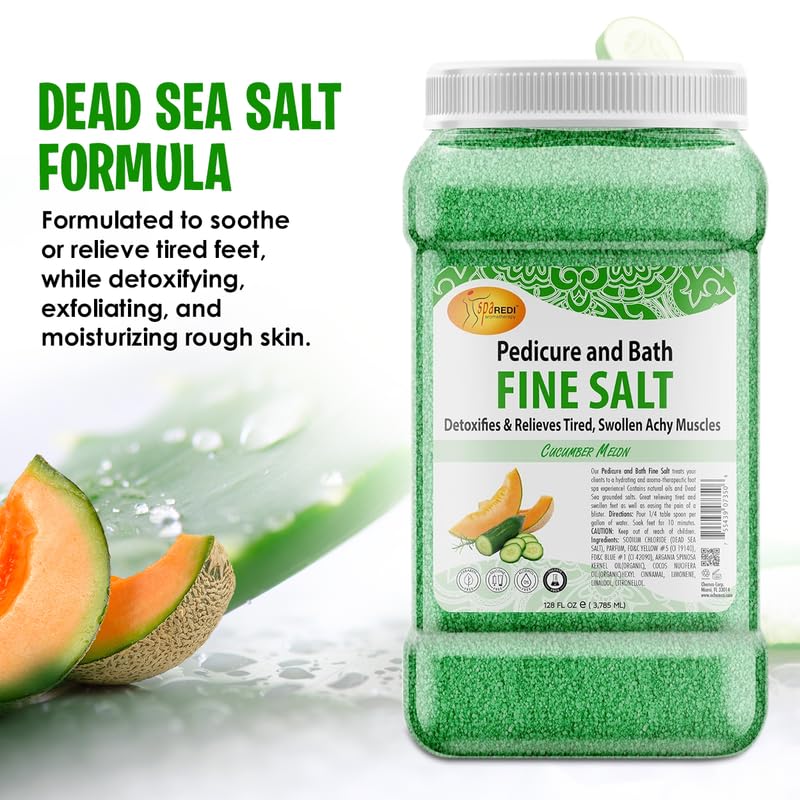 Spa Redi dead sea salt crystals closeup; mineral-rich exfoliation for soft skin.