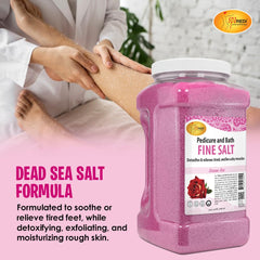 Close-up of SPA REDI Detox Foot Soak ingredients: Dead Sea salt and nourishing oils.