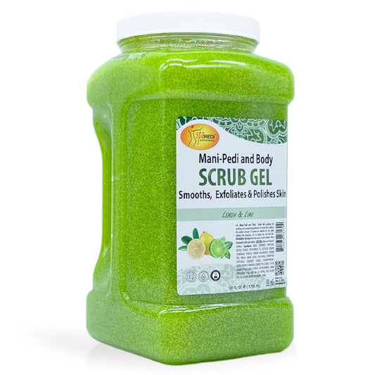 Spa Redi Lemon-Lemon Lime Pumice Scrub Gel jar showing exfoliating texture and glow