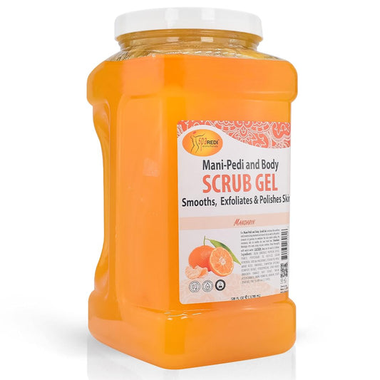 Spa Redi Pedi Scrub Gel Mandarin bottle highlighting exfoliation benefits