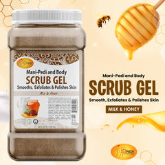 Spa Redi scrub gel jar close-up highlighting exfoliation and hydration potential.
