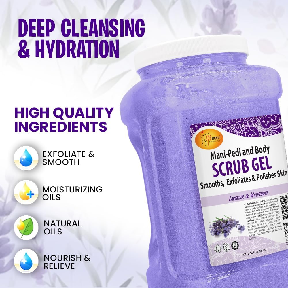 SPA REDI scrub gel applied during manicure and pedicure for smoother nails.