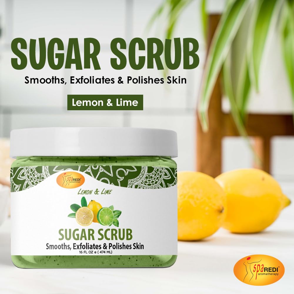 Close-up of SPA REDI sugar scrub texture for gentle exfoliation.