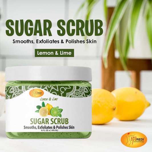Close-up of SPA REDI sugar scrub texture for gentle exfoliation.