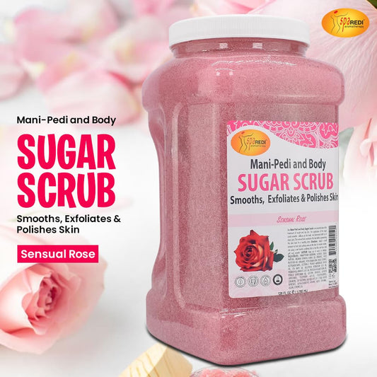 Hands applying SPA REDI Sugar Scrub Sensual Rose in a circular massage.
