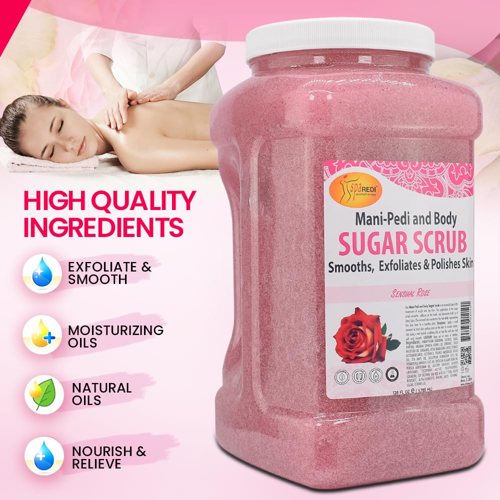 Rose fragrance from SPA REDI Sugar Scrub Sensual Rose in a shower setting.
