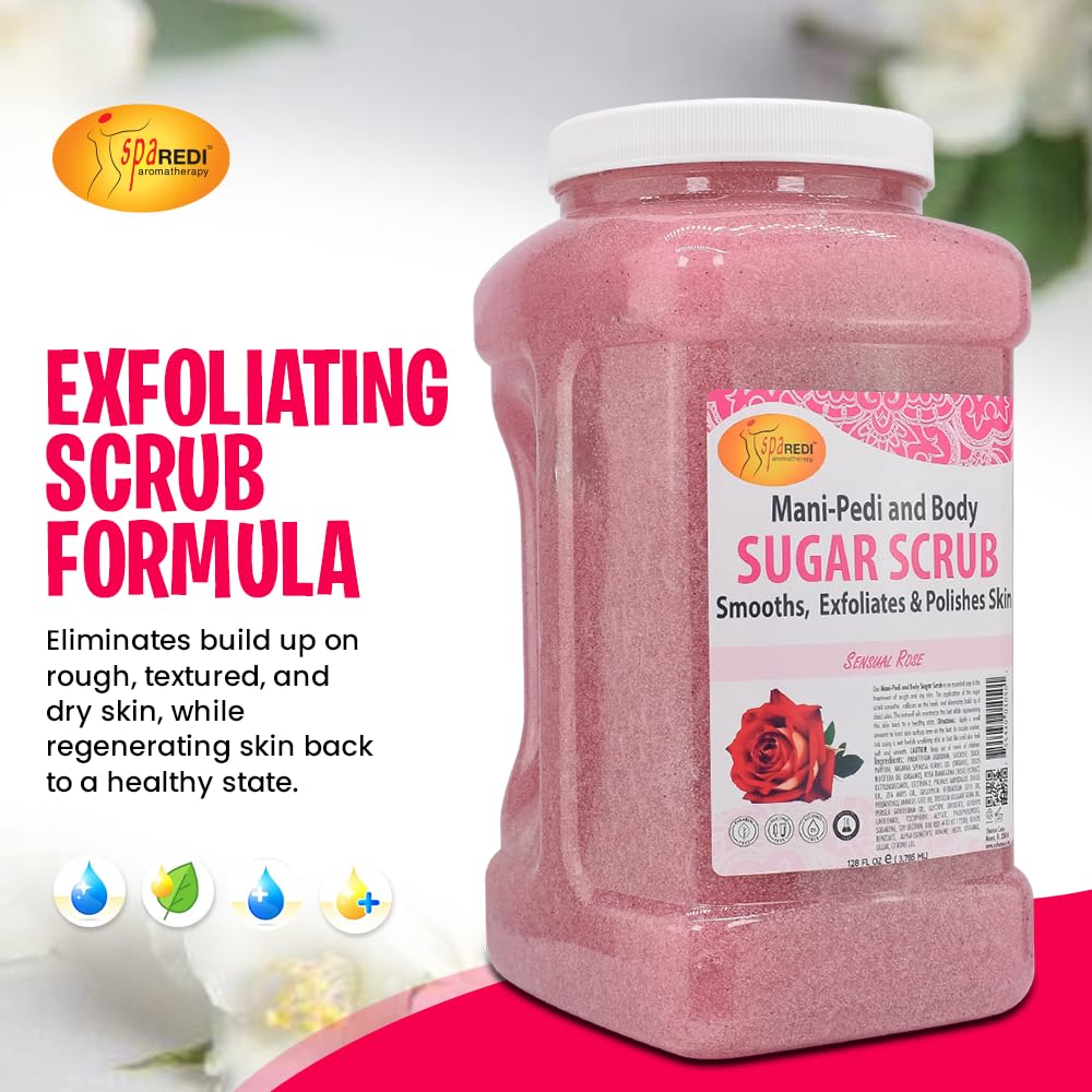 Cruelty-free and sulfate-free SPA REDI Sugar Scrub Sensual Rose formula.