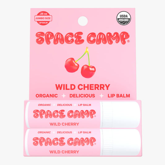 Space Camp Wellness jumbo lip balm wild cherry tube shows jumbo size