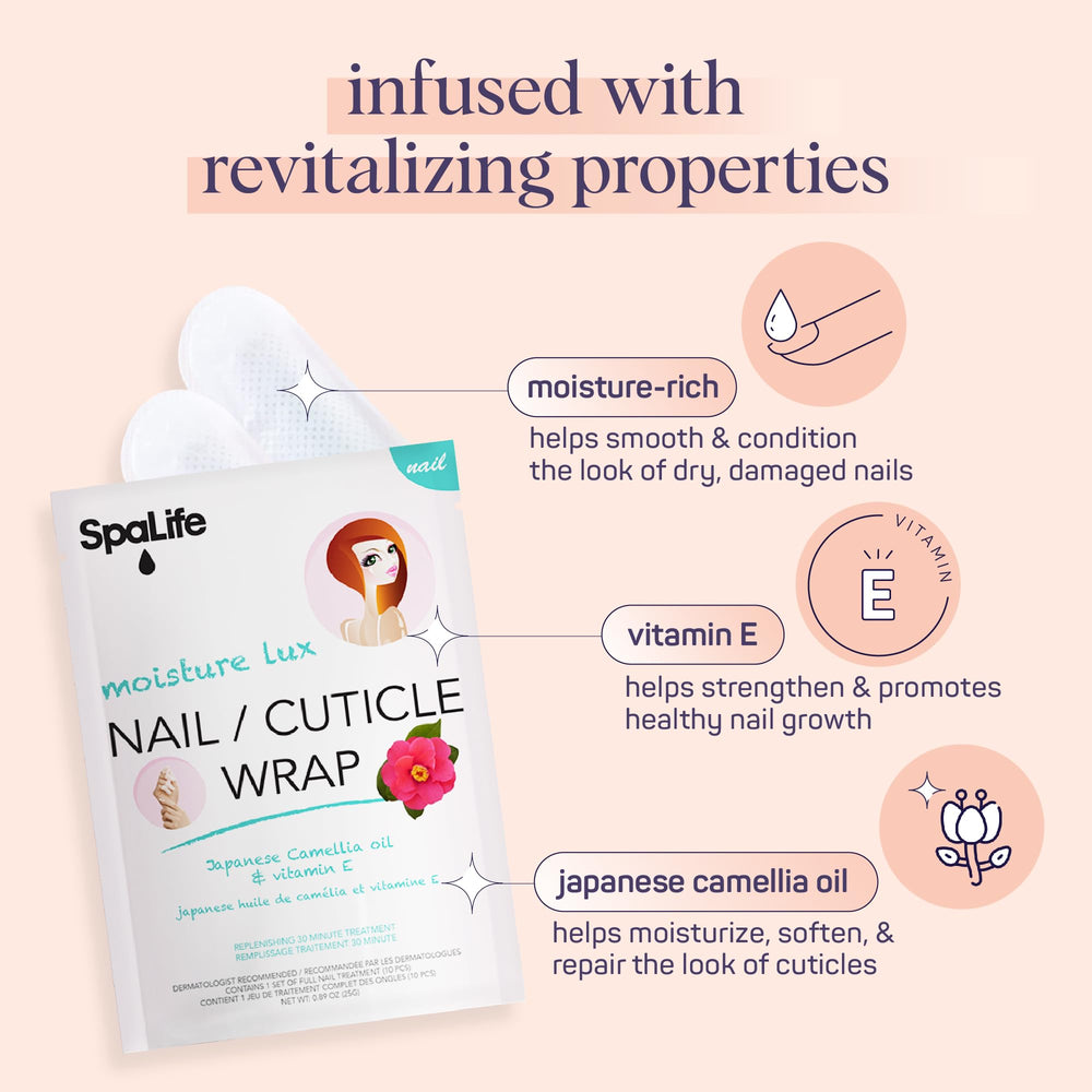 SpaLife cuticle wrap demonstrating targeted hydration for brittle nails.