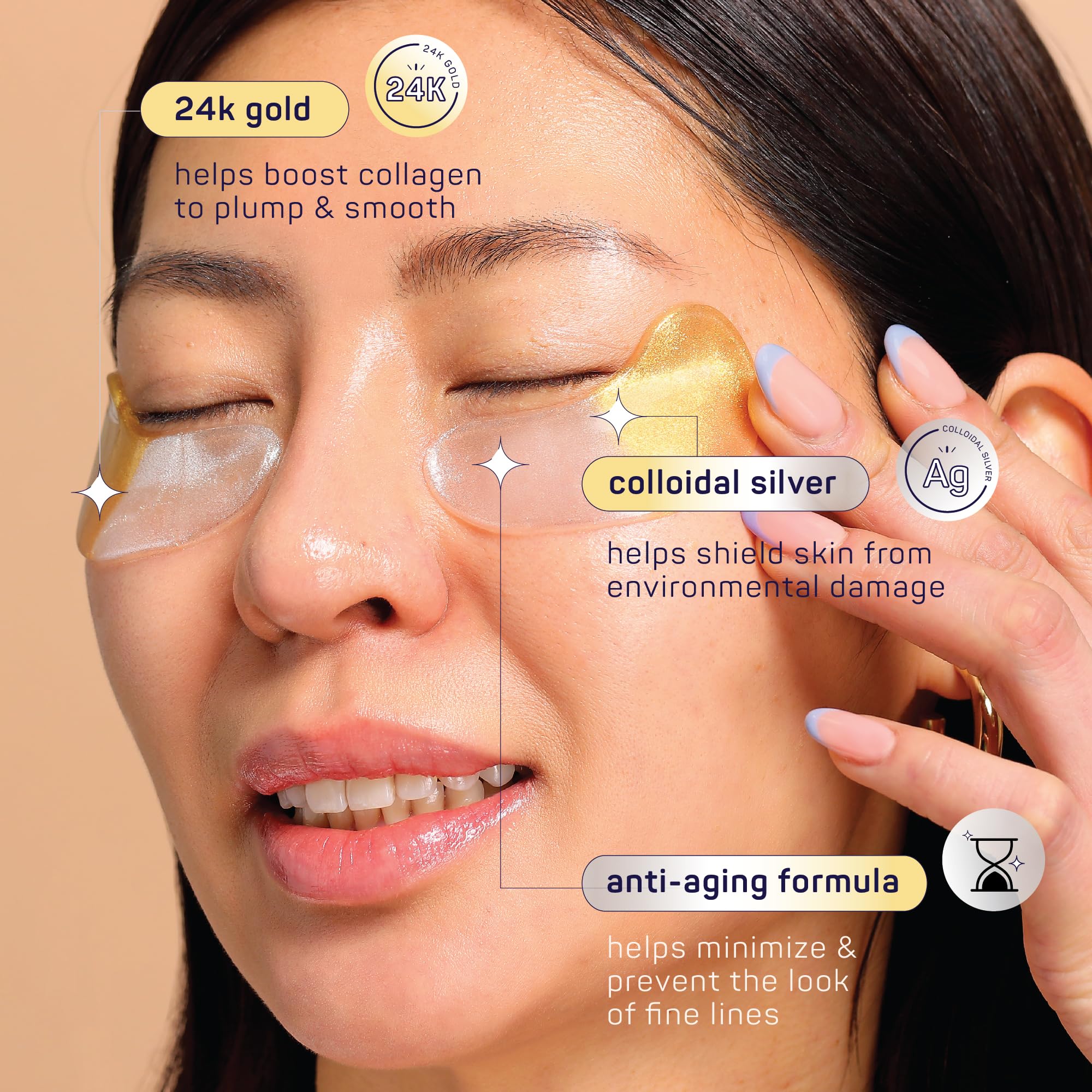 SpaLife eye patches applied to skin show comfortable wear and even hydration.