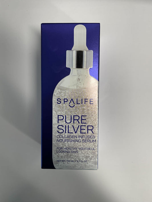 SpaLife Nourishing Silver bottle highlighting deep hydration for a smoother complexion
