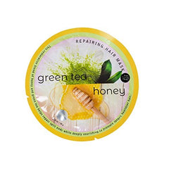SpaLife Green Tea Honey-infused mask image emphasizes strengthened hair without breakage.
