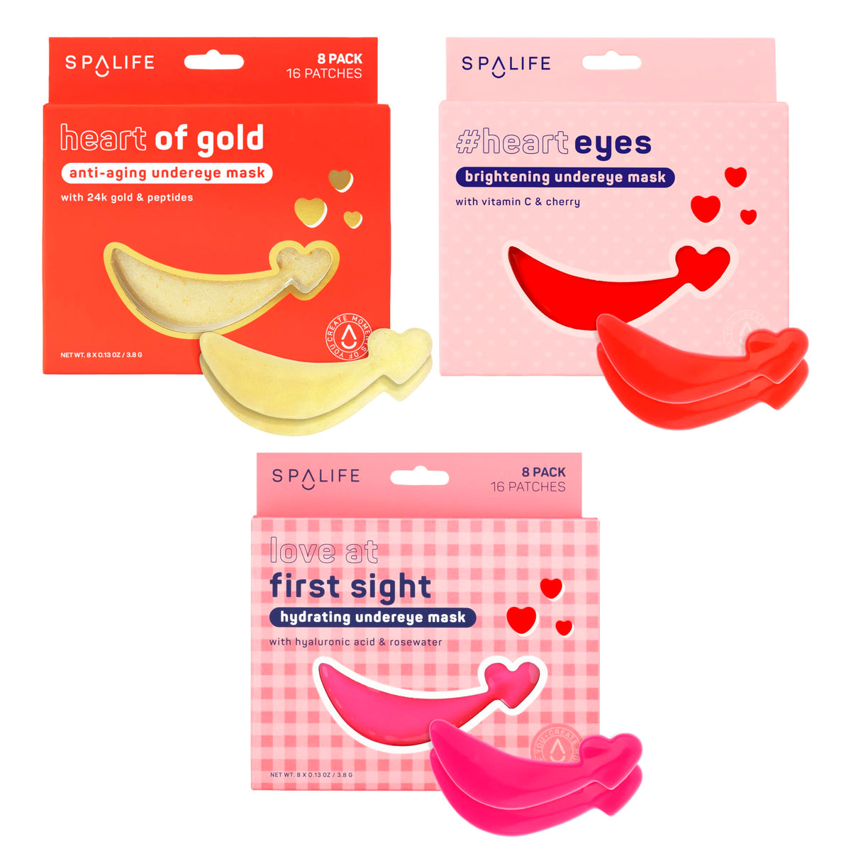 SpaLife heart-shaped under-eye mask packaging signals premium self-care for refreshed eyes
