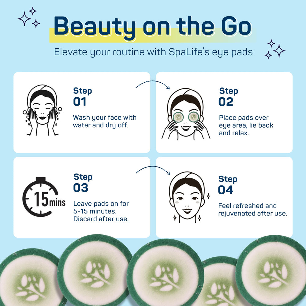 SpaLife under-eye puffiness pads reduce swelling with soothing cucumber essence.