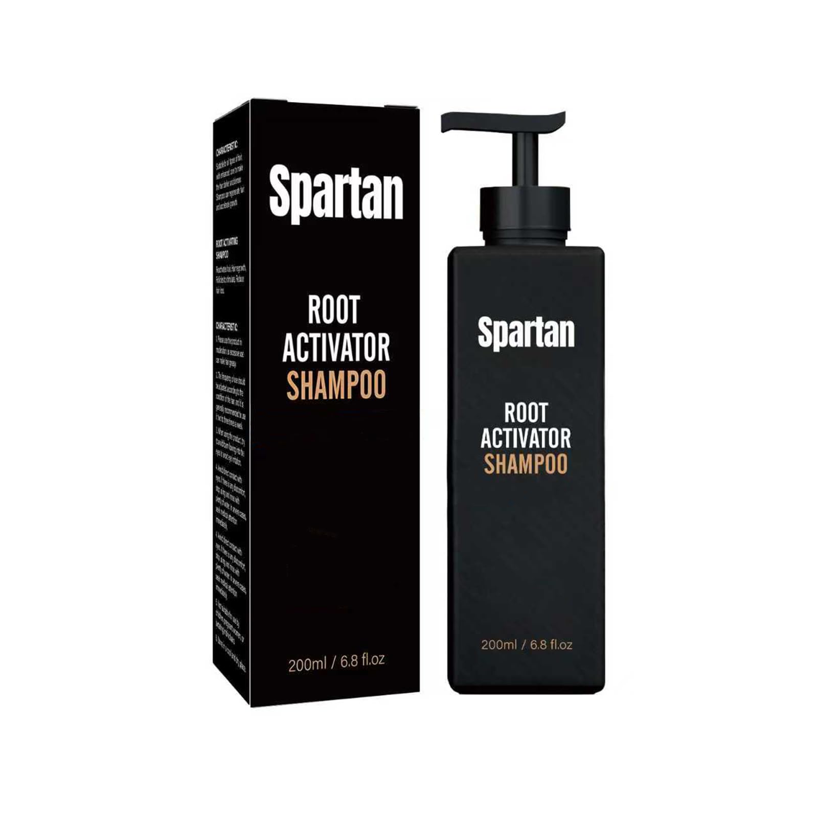 Spartan Root Activator shampoo bottle front showing premium formula for vibrant hair.