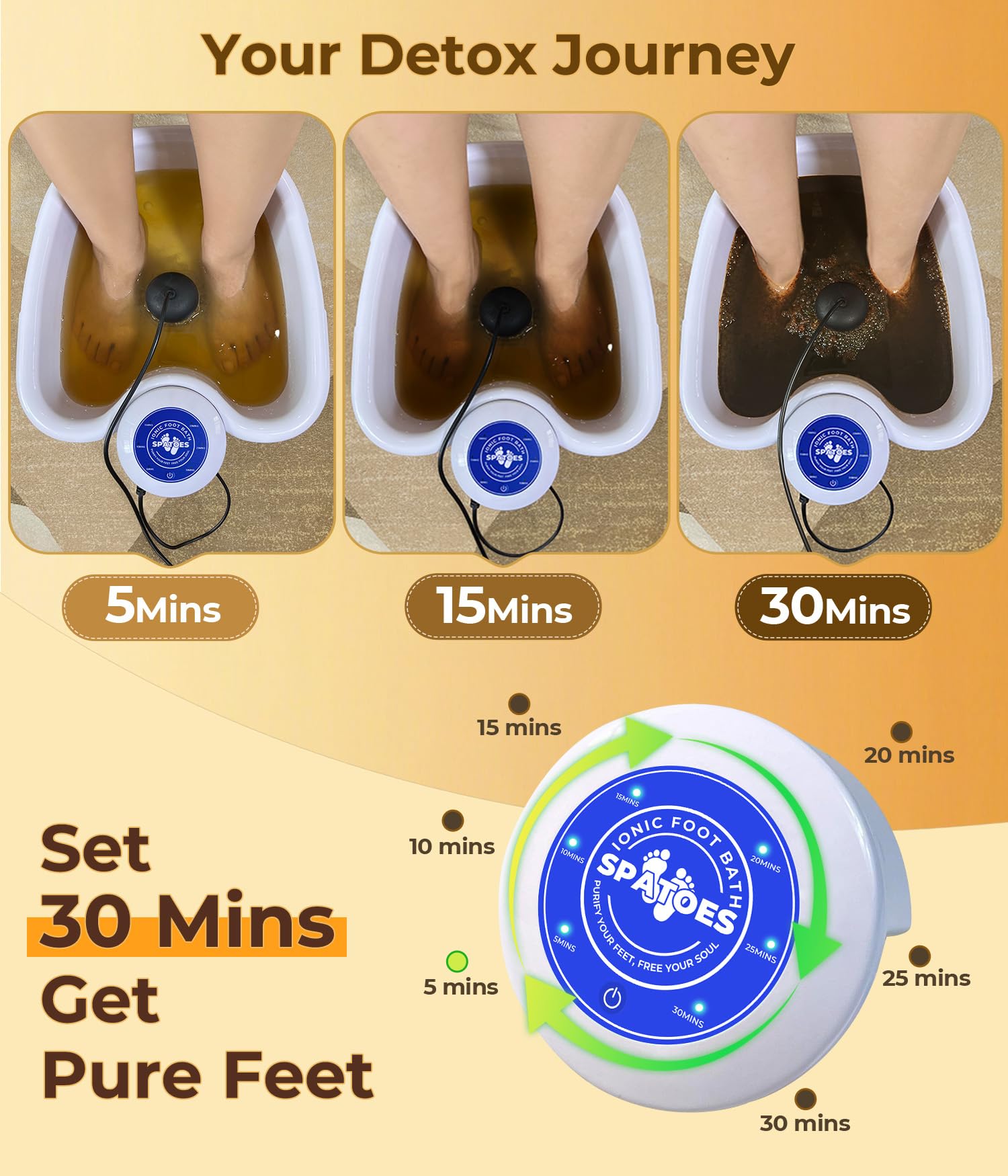 SPATOES Ionic Foot Detox Machine One-Touch SPA enables easy at-home sessions