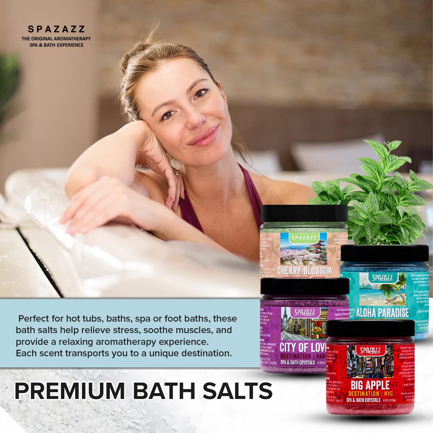 Spazazz City of Love bath salts provide romantic ambience in bath or spa.
